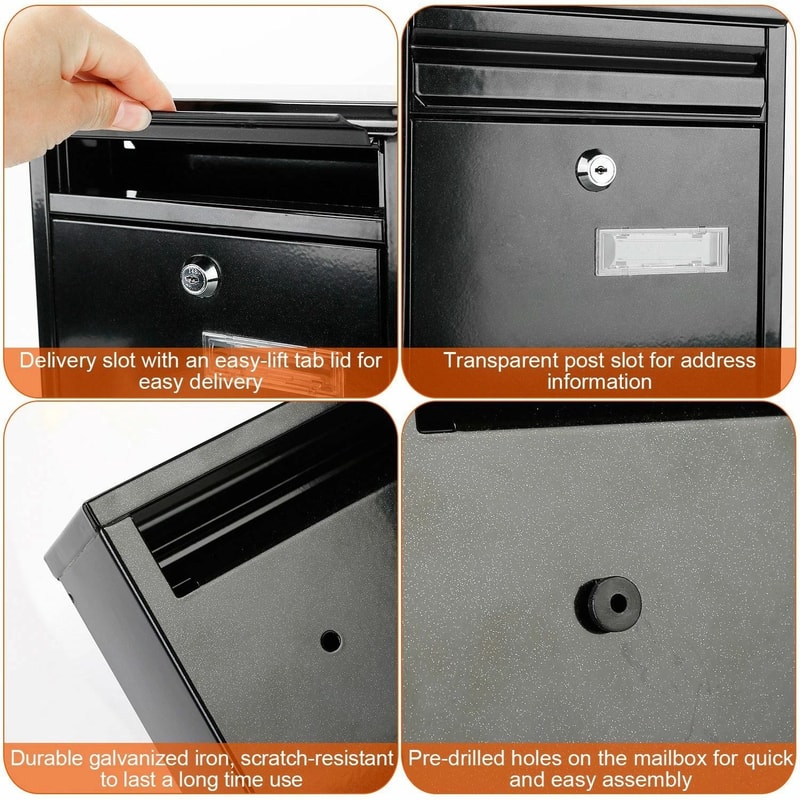 Secure Lockable Wall Mount Mailbox Metal Outdoor Mail Box With Keys 6