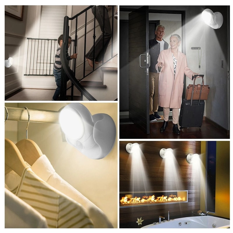 360 Rotating Motion Sensor Light Indoor Wireless LED Wall Lamp 5