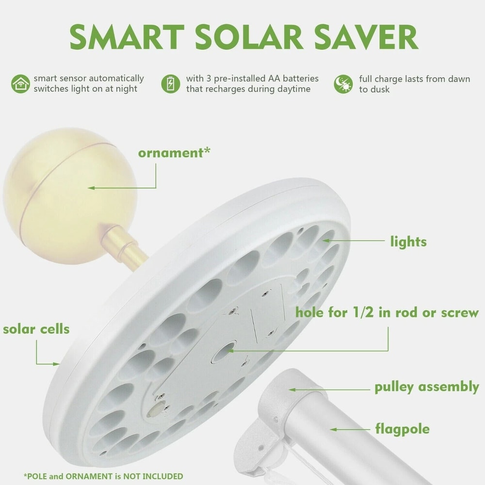 Solar Powered Flag Pole Light LED Auto Active Super Bright Outdoor Waterproof 2