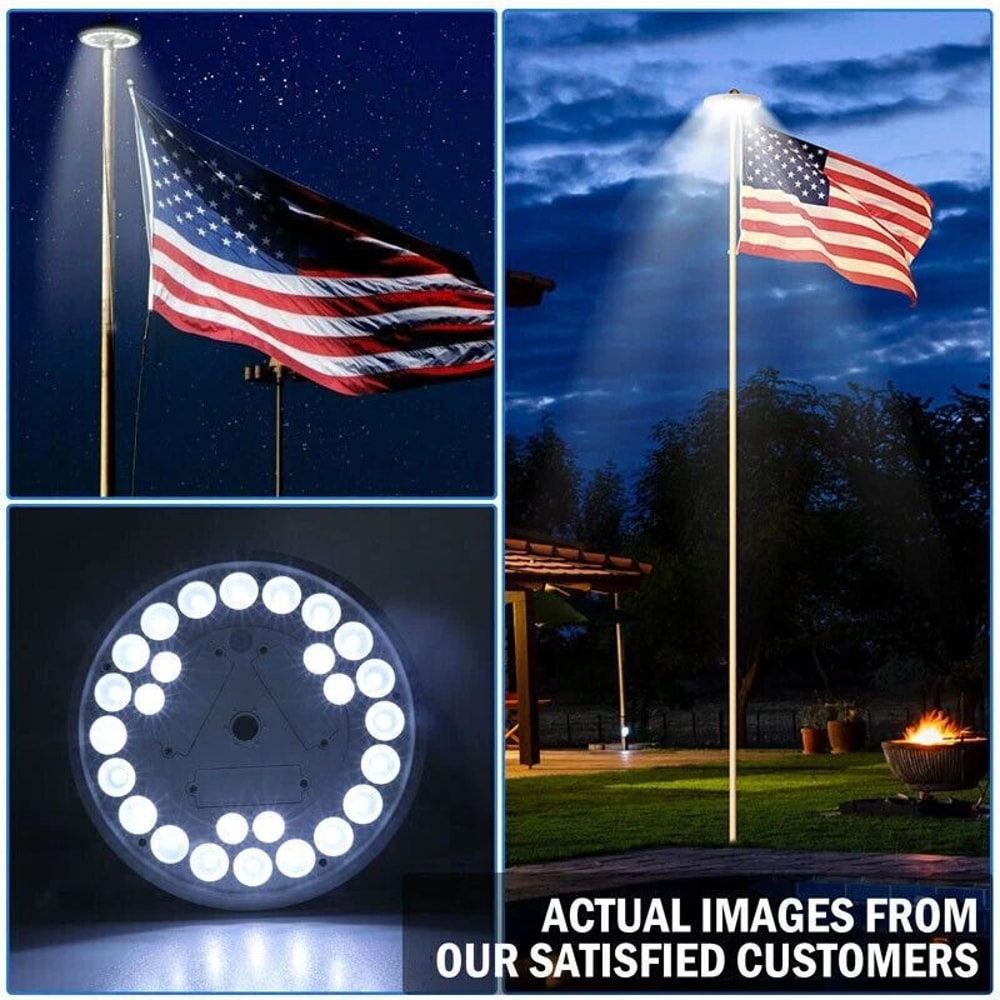 Solar Powered Flag Pole Light LED Auto Active Super Bright Outdoor Waterproof 4