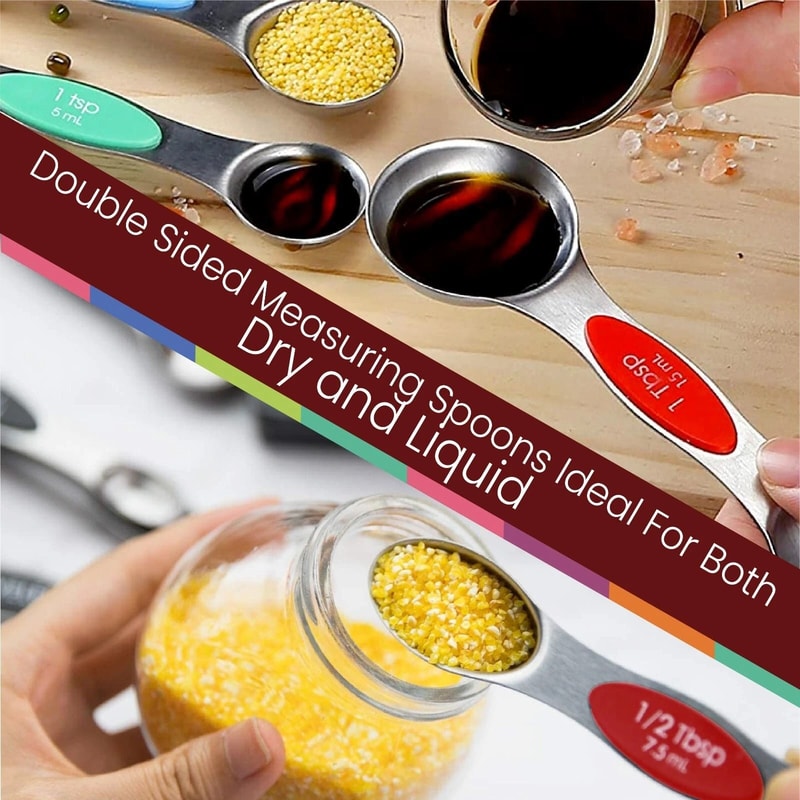 Magnetic Measuring Spoons Set Of Stainless Steel DualSided Stackable 3