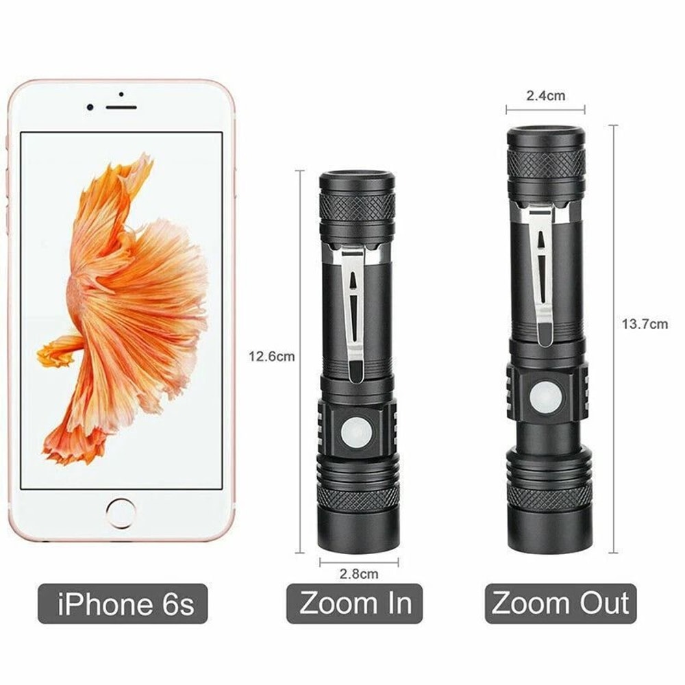 SuperBright LED Tactical Flashlight Zoomable Rechargeable Waterproof 2