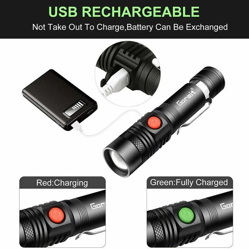 SuperBright LED Tactical Flashlight Zoomable Rechargeable Waterproof 6