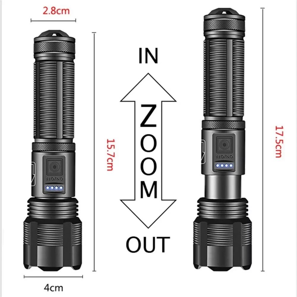 Lumens Tactical Rechargeable LED Flashlight Super Bright Work Light For Outdoor Emergency Use 12