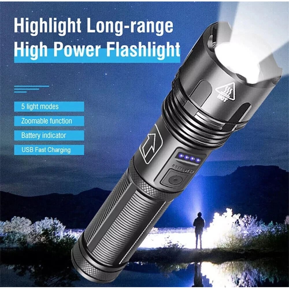 Lumens Tactical Rechargeable LED Flashlight Super Bright Work Light For Outdoor Emergency Use 13