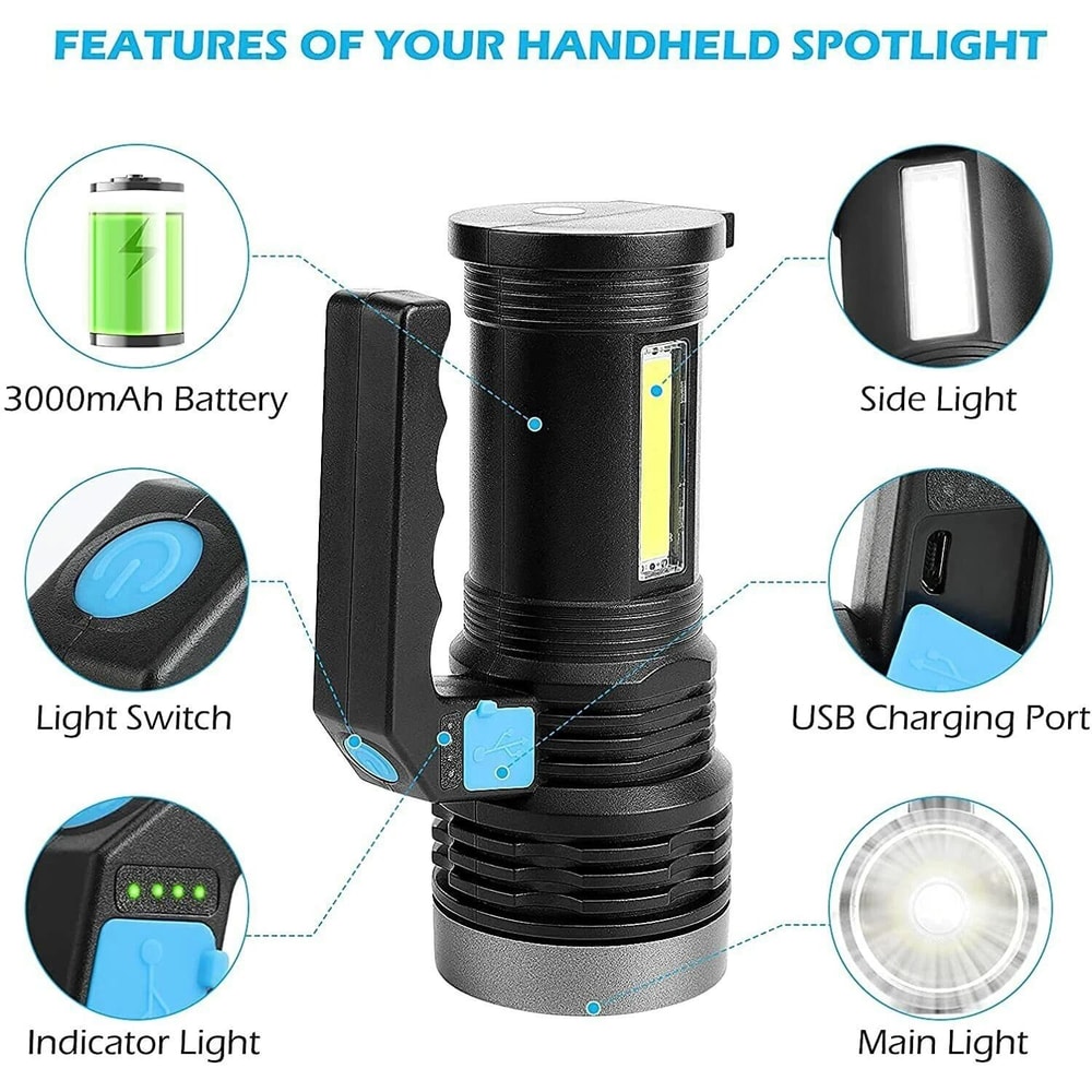Bright LED Flashlight High Lumens USB Rechargeable Tactical Torch Powerful Zoomable Emergency Light 1