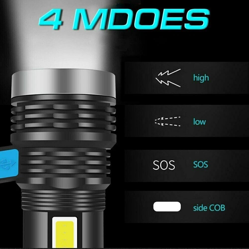 Bright LED Flashlight High Lumens USB Rechargeable Tactical Torch Powerful Zoomable Emergency Light 3