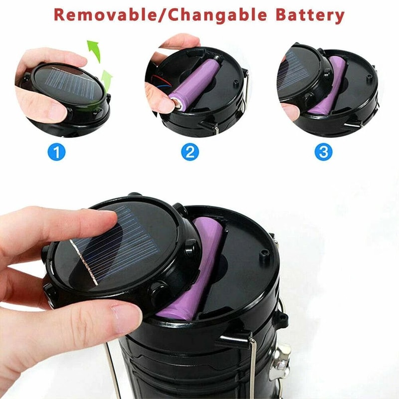 USB Solar Rechargeable LED Flashlight Camping Lantern Light 2