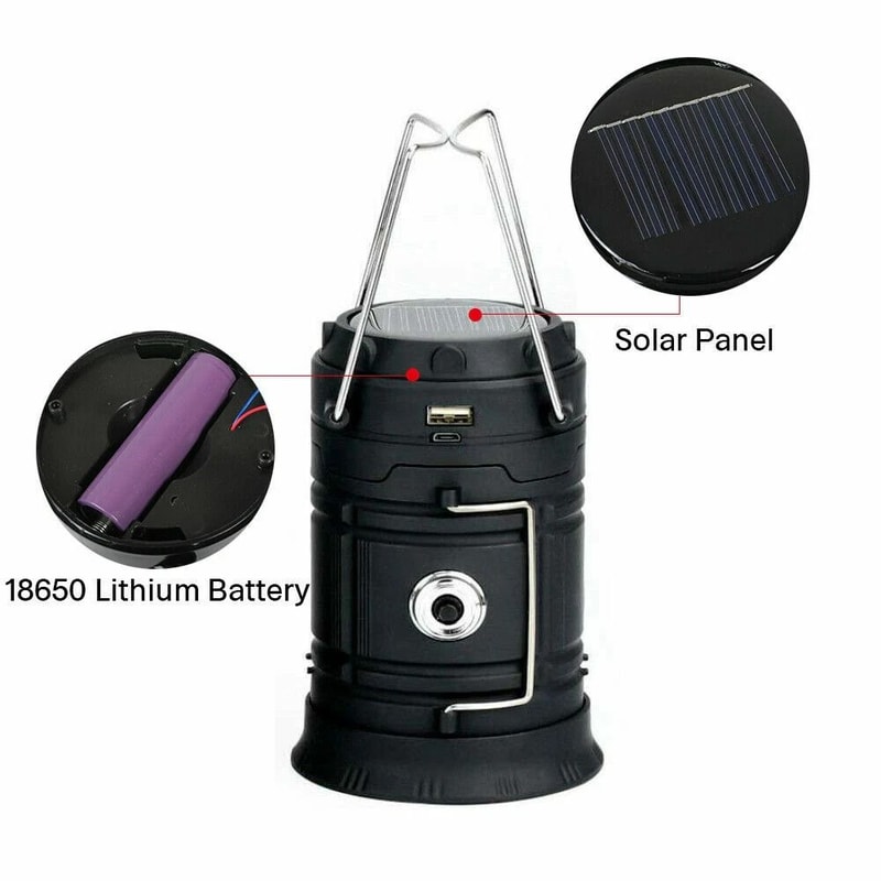 USB Solar Rechargeable LED Flashlight Camping Lantern Light 3