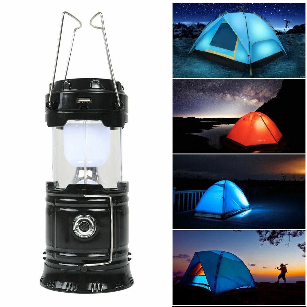 USB Solar Rechargeable LED Flashlight Camping Lantern Light 8