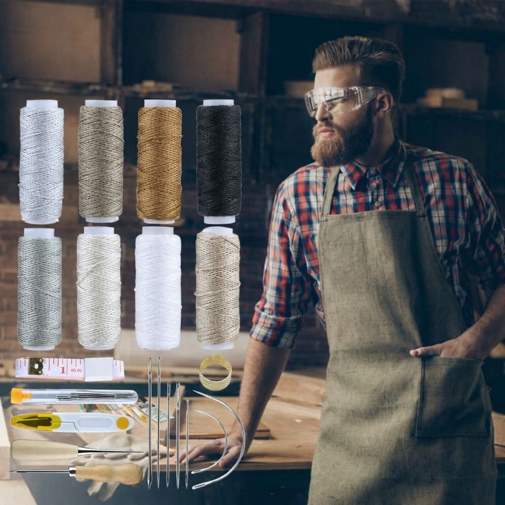 Leather Stitching Kit With Waxed Thread Needles DIY Sewing Awl Tool Set For Craft Projects 0