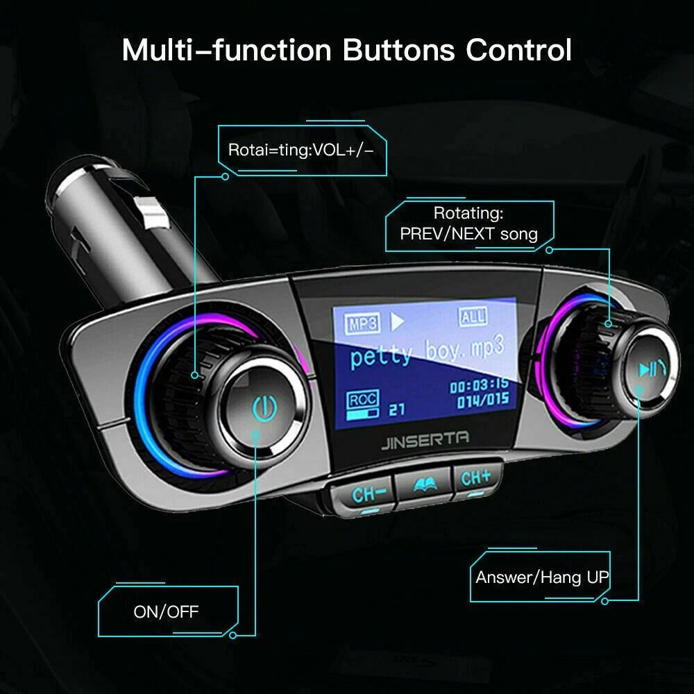 Bluetooth Car FM Transmitter Player Adapter Kit With Hands Free Calling And USB Charger 6