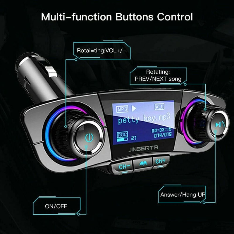 Bluetooth Car FM Transmitter Player Adapter Kit With Hands Free Calling And USB Charger 6