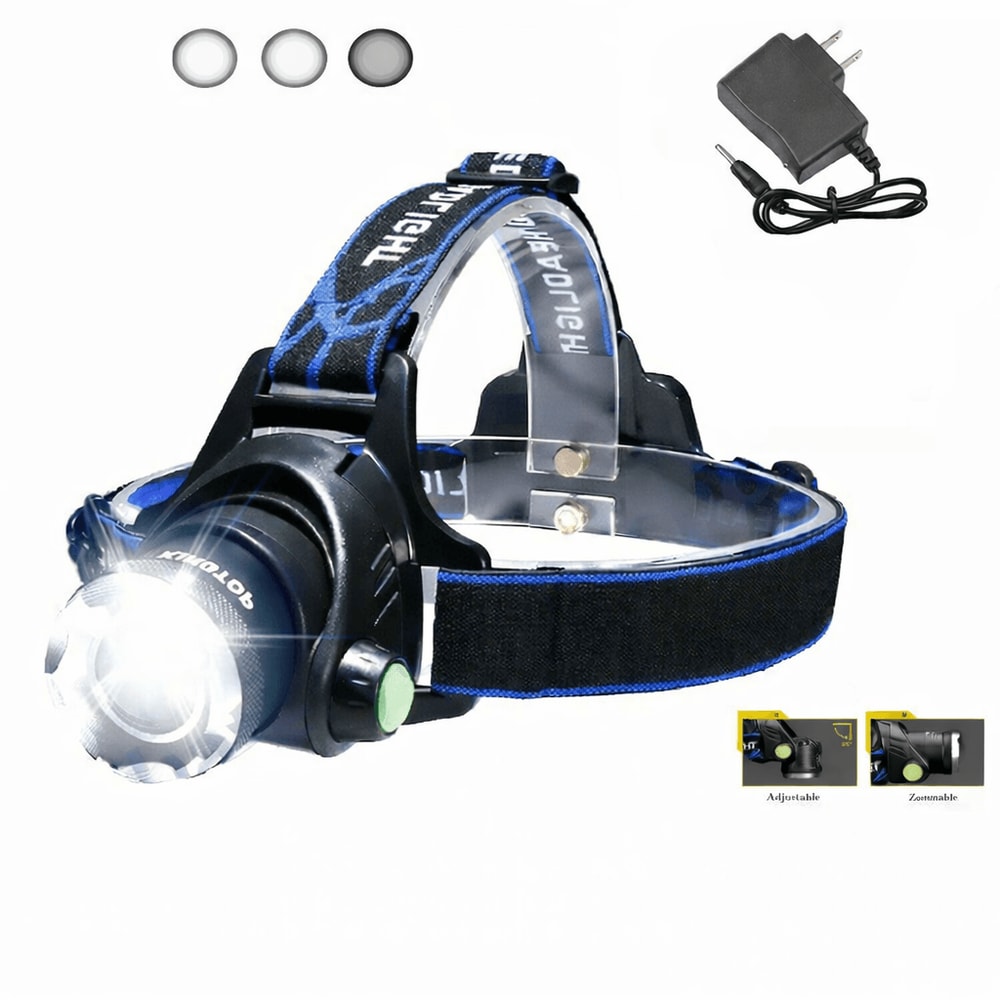 LED Rechargeable Headlamp With Zoomable Headlight Waterproof Adjustable Focus For Outdoor Activiti 3