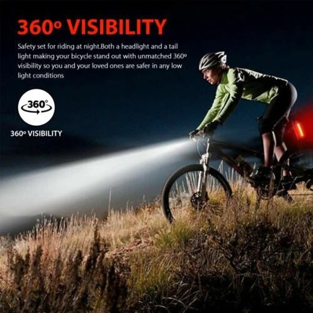 USB Rechargeable LED Bike Headlight Rear Lamp Set Bright Durable Easy To Install 2