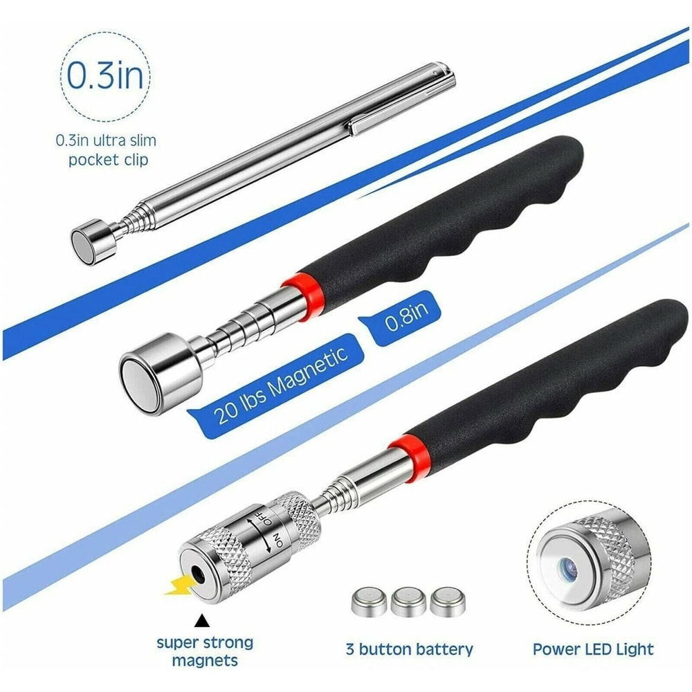 Magnetic Pickup Tool Set With LED Light Telescoping Capacity Grabber For Extended Reach 8