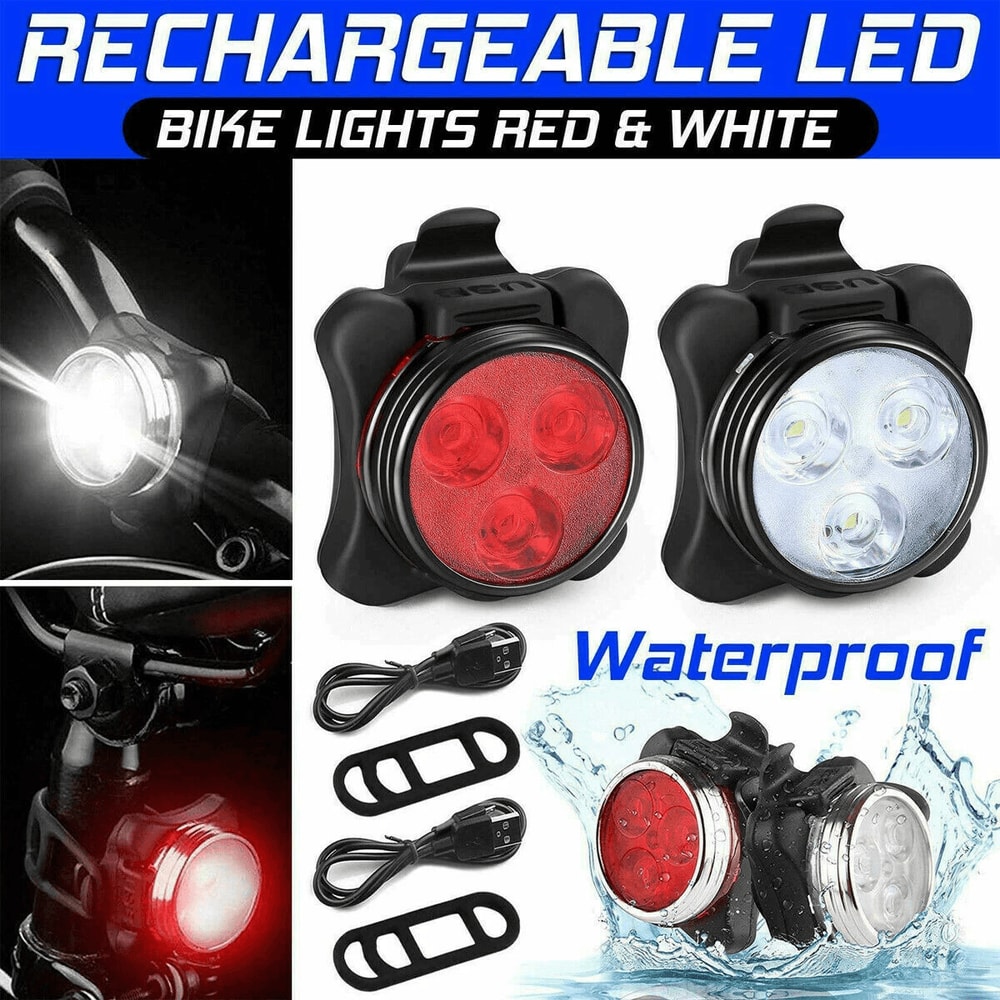 USB Rechargeable LED Bike Lights Set Headlight Taillight For Maximum Visibility 9