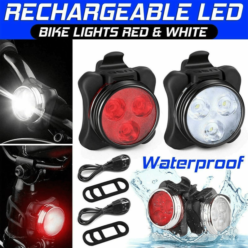 USB Rechargeable LED Bike Lights Set Headlight Taillight For Maximum Visibility 9