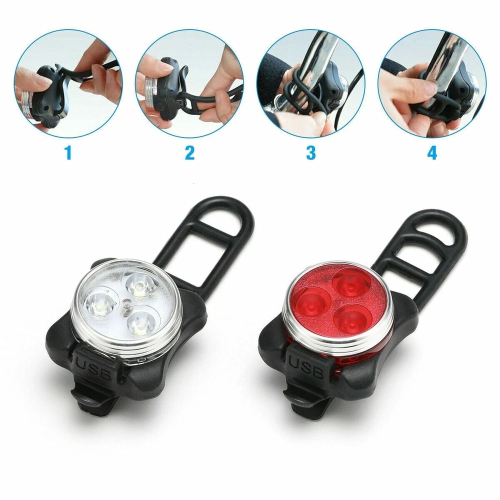 USB Rechargeable LED Bike Lights Set Headlight Taillight For Maximum Visibility 2