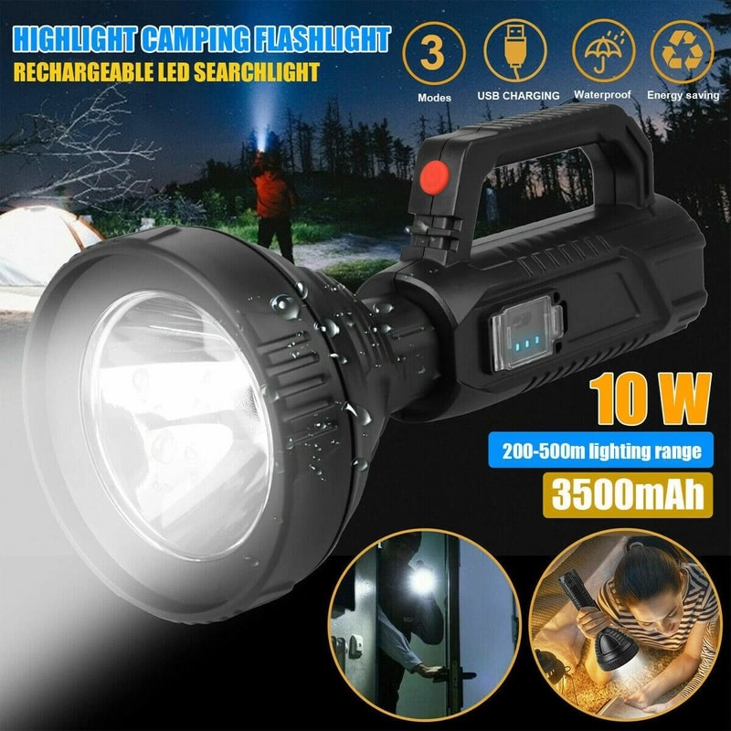 Rechargeable LED Searchlight Handheld Spotlight USB Charging Waterproof Super Bright LED Flashlight 10