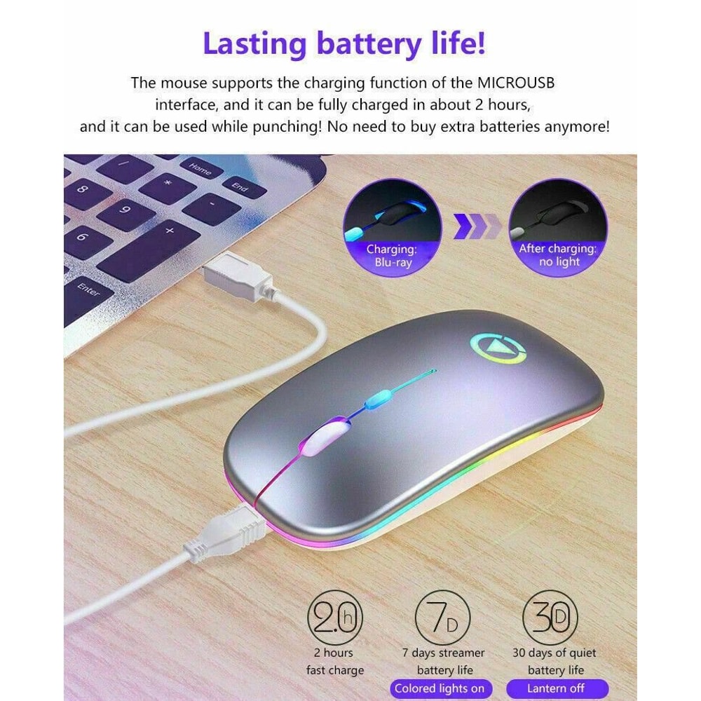 Wireless RGB Optical Mouse USB Rechargeable Cordless For PC Laptop 2