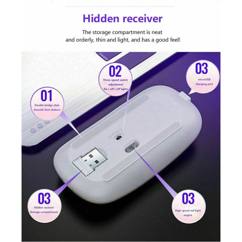 Wireless RGB Optical Mouse USB Rechargeable Cordless For PC Laptop 3