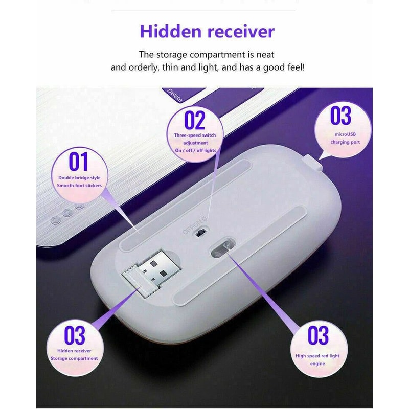 Wireless RGB Optical Mouse USB Rechargeable Cordless For PC Laptop 3