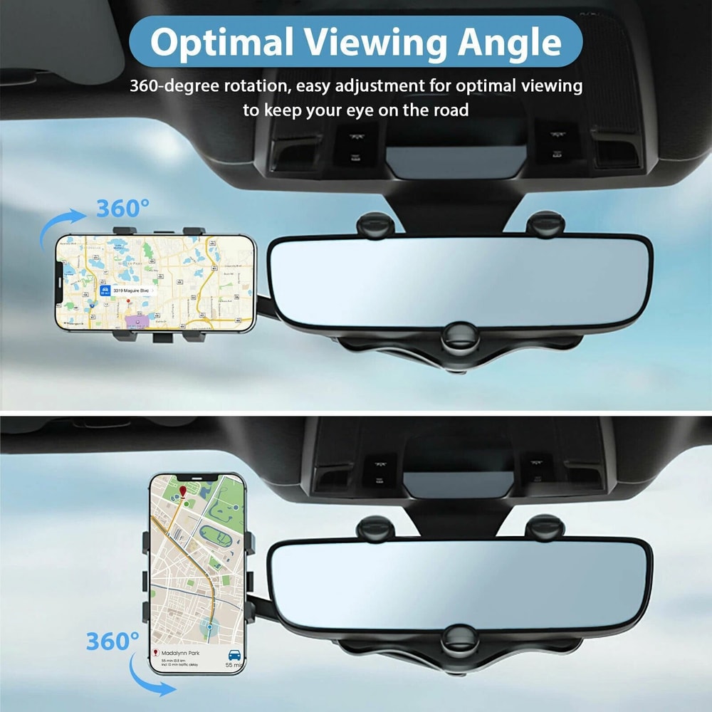 Rotatable Retractable Car Phone Mount Holder For Rear View Mirror 4