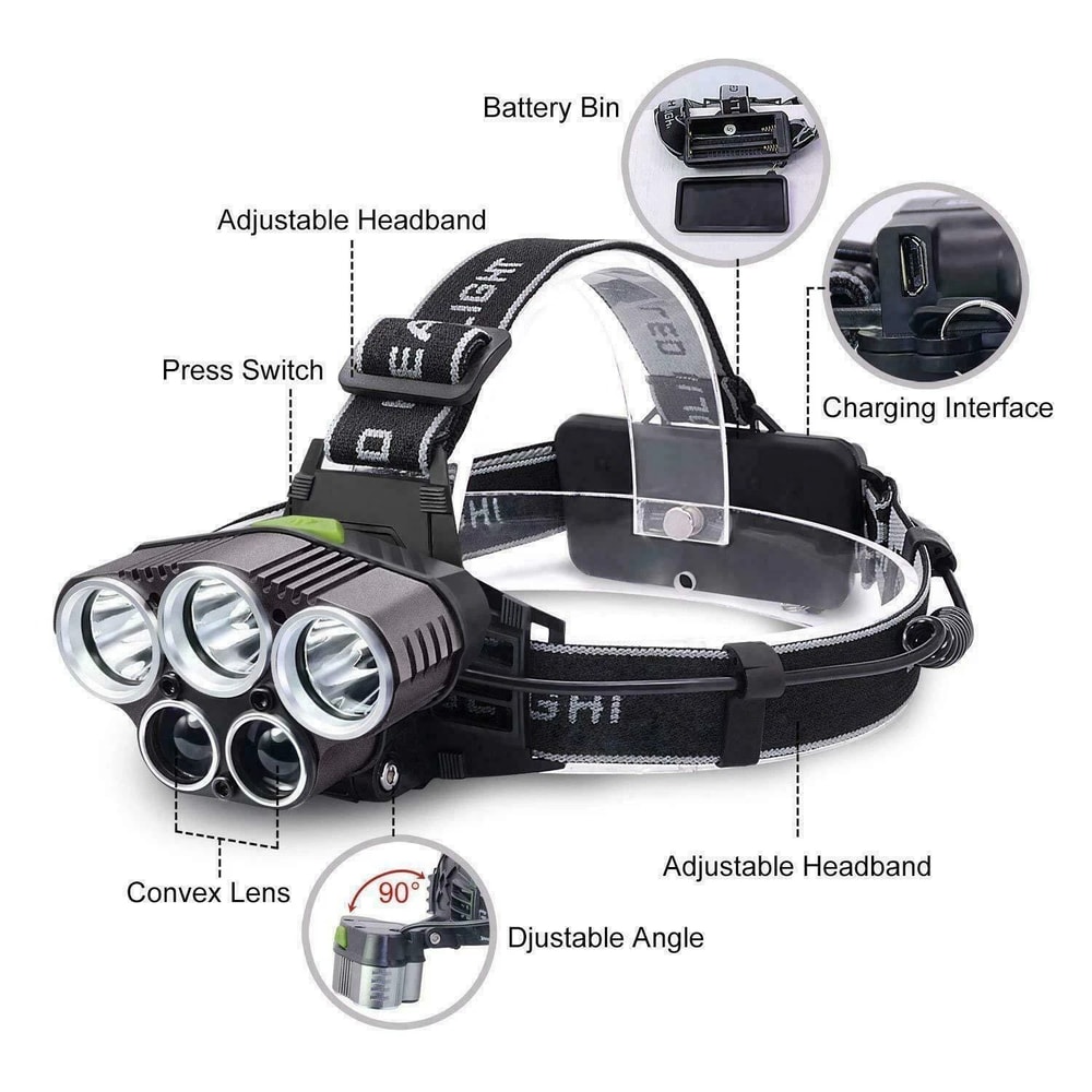 Super Bright LED Headlamp Rechargeable Head Light Flashlight Torch Lamp 8