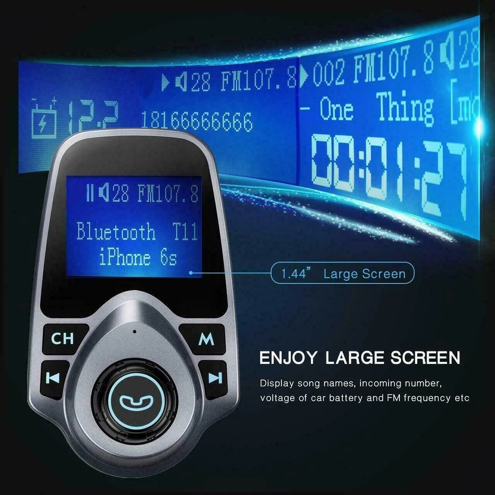 Auto Hands Free Bluetooth Car Audio Receiver FM Adapter With USB Charger 2