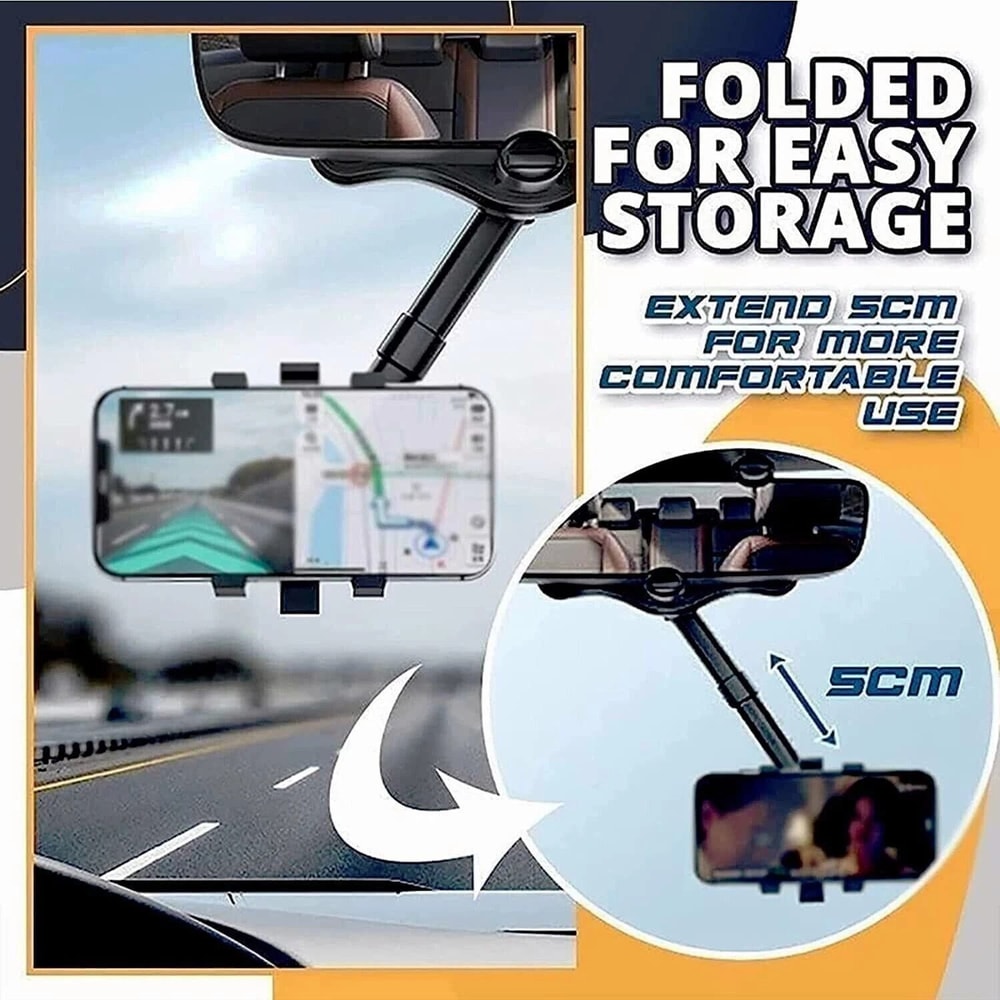 360 Rotatable Retractable Car Phone Holder Universal Rearview Mirror Mount 1