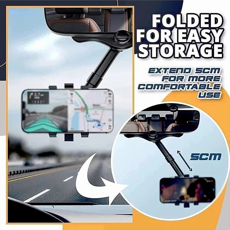 360 Rotatable Retractable Car Phone Holder Universal Rearview Mirror Mount 1