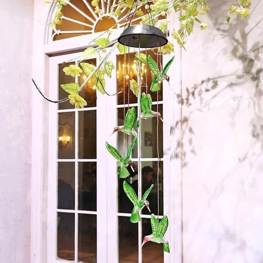 Color Changing LED Solar Powered Hummingbird Wind Chime Lights For Yard Garden Decor 3
