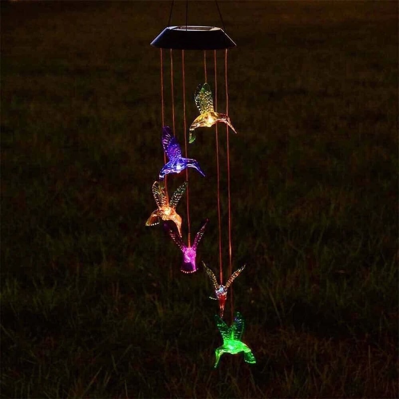 Color Changing LED Solar Powered Hummingbird Wind Chime Lights For Yard Garden Decor 5
