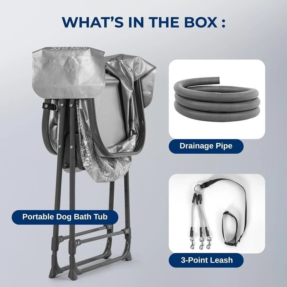 SereneLife Portable Dog Bath Tub Durable Gray Black Dog Tub With Two Side Pockets Drain System Fo 2