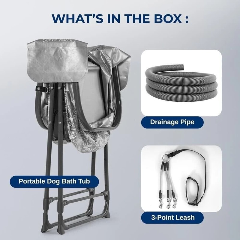 SereneLife Portable Dog Bath Tub Durable Gray Black Dog Tub With Two Side Pockets Drain System Fo 2