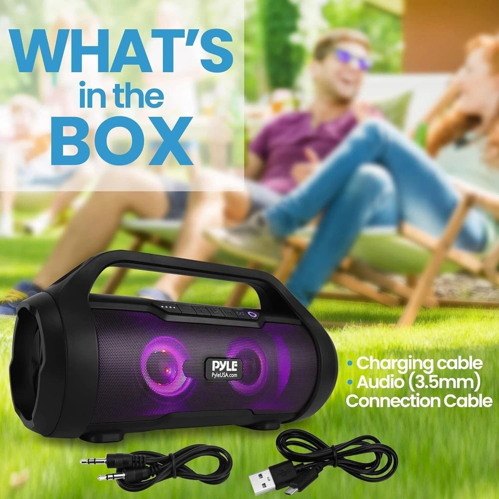 Pyle Bluetooth Boombox Speaker With RGB Lights Portable Wireless Audio System 3
