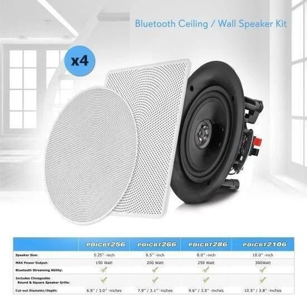 Bluetooth CeilingWall Speaker Kit Flush Mount Home Audio System 1