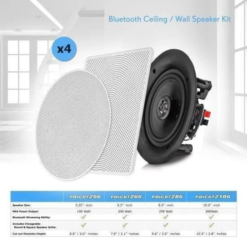 Bluetooth CeilingWall Speaker Kit Flush Mount Home Audio System 1