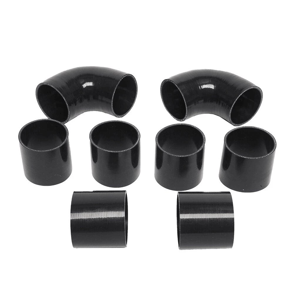 Polished Aluminum Intercooler Pipe Kit With Black Hose Clamps Universal Upgrade 3