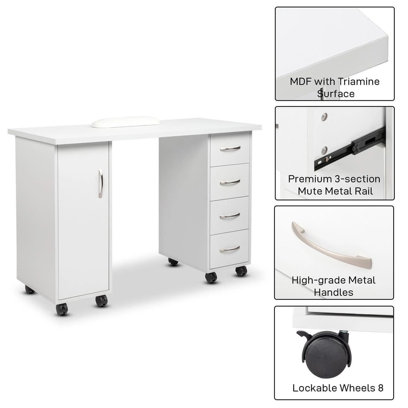 Manicure Table With Storage Wrist Rest Makeup Station Nail Desk With Drawers For Salon Or Office 1