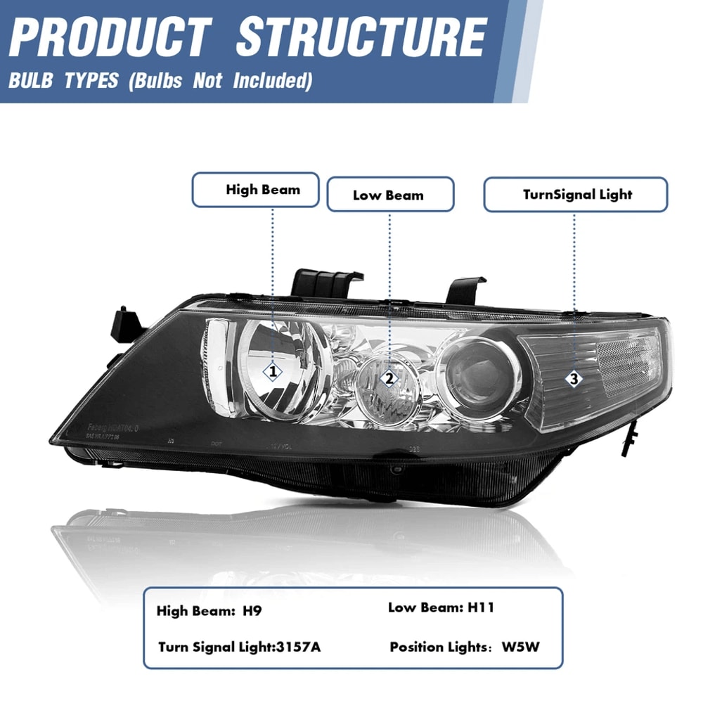 Factory Style Black Projector Headlights Acura TSX Pair 5