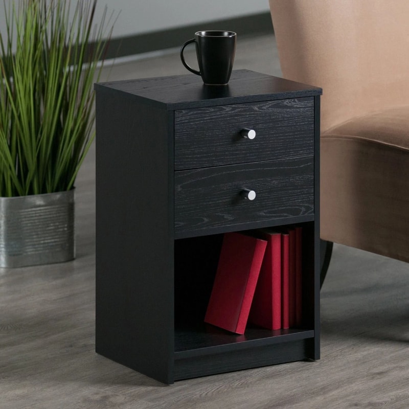 Modern Black Drawer Nightstand Stylish Wooden Storage Bedside Table Organizer 8