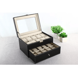 large 20 slot leather watch box case organizer with glass display for jewelry storage
