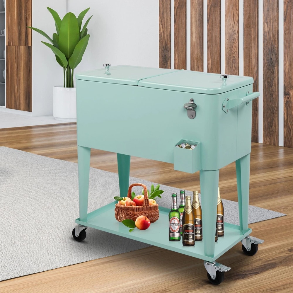 Portable Outdoor Quart Rolling Patio Steel Cooler Cart Ideal For Parties BBQs 1