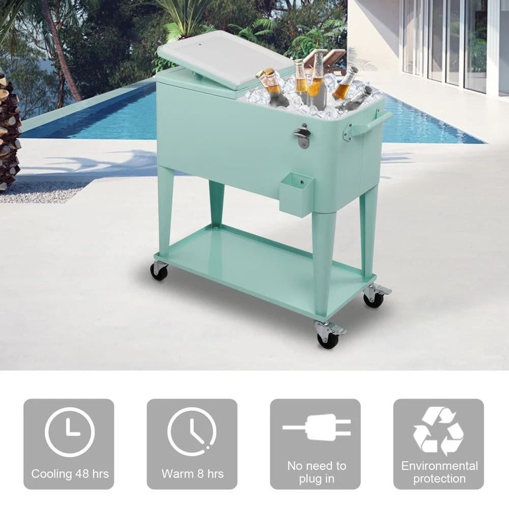 Portable Outdoor Quart Rolling Patio Steel Cooler Cart Ideal For Parties BBQs 6