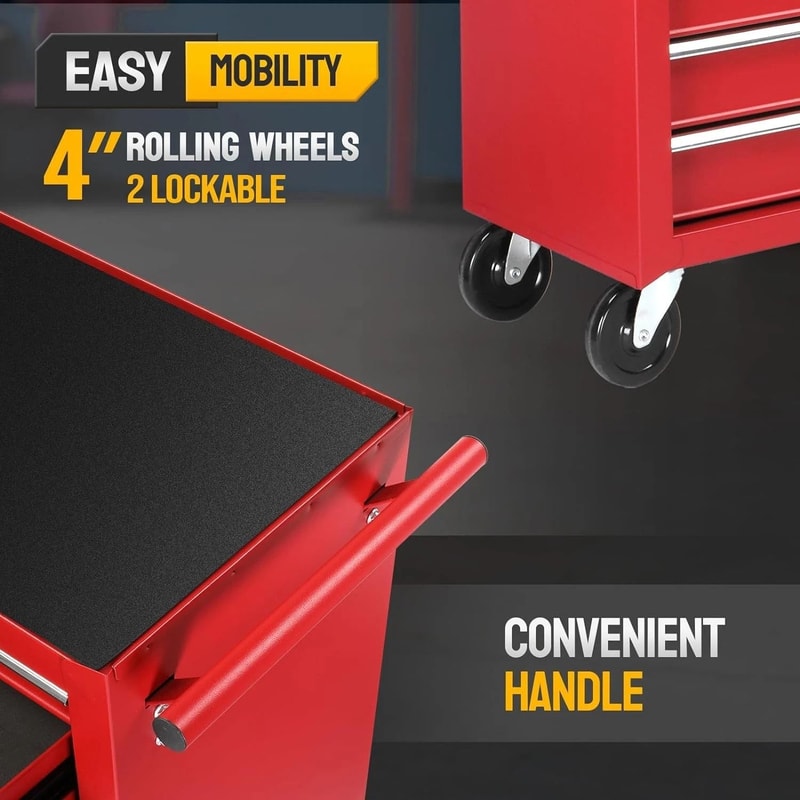 Heavy Duty 7 Drawer Tool Chest With Lock Key Rolling Tool Box Side Shelves Durable Storage Soluti 2