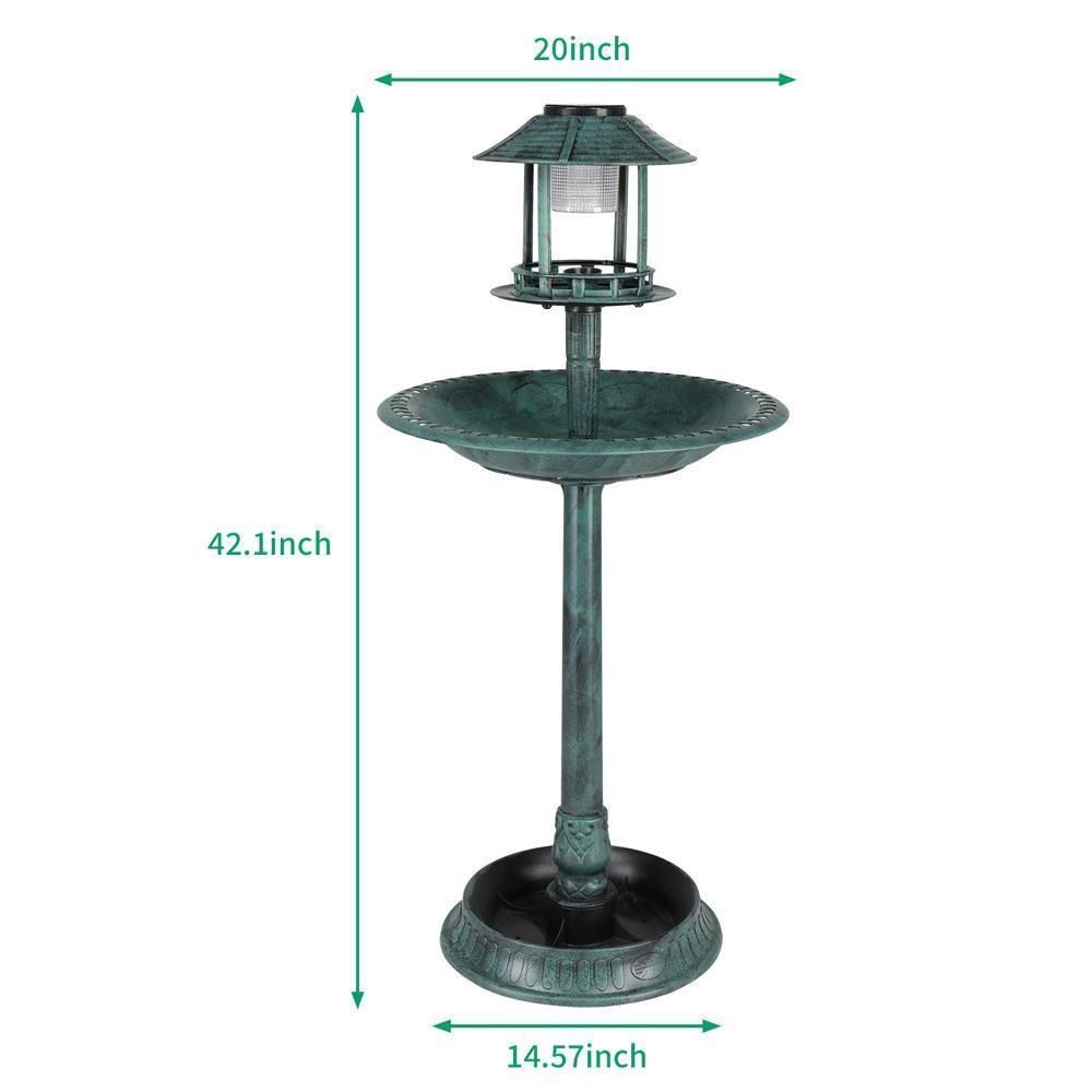 Plastic Round Bird Bath With Solar Light Sturdy Base For Outdoor Garden 3