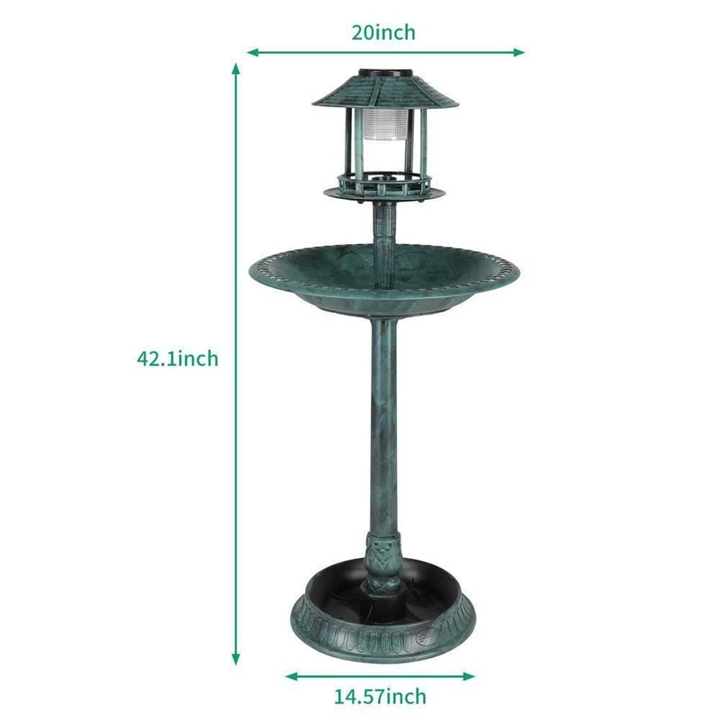 Plastic Round Bird Bath With Solar Light Sturdy Base For Outdoor Garden 3