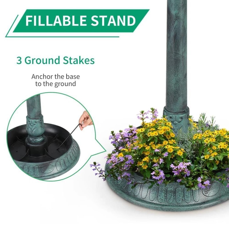 Plastic Round Bird Bath With Solar Light Sturdy Base For Outdoor Garden 1